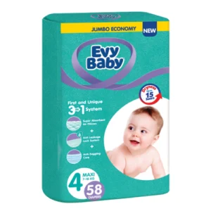 پوشک چسبی جامبو اوی بیبی سایز 4 بسته 58 عددی Evy baby jumbo