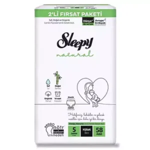 پوشک شورتی ارگانیک اسلیپی شورتی سایز 5 بسته 58 عددی sleepy natural