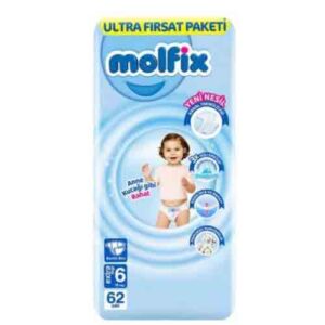 پوشک بچه مولفیکس چسبی آوانتاژ سایز 6 بسته 62 عددی molfix