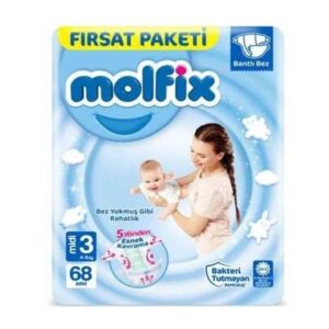 پوشک چسبی مولفیکس سایز 3 بسته 68 عددی molfix