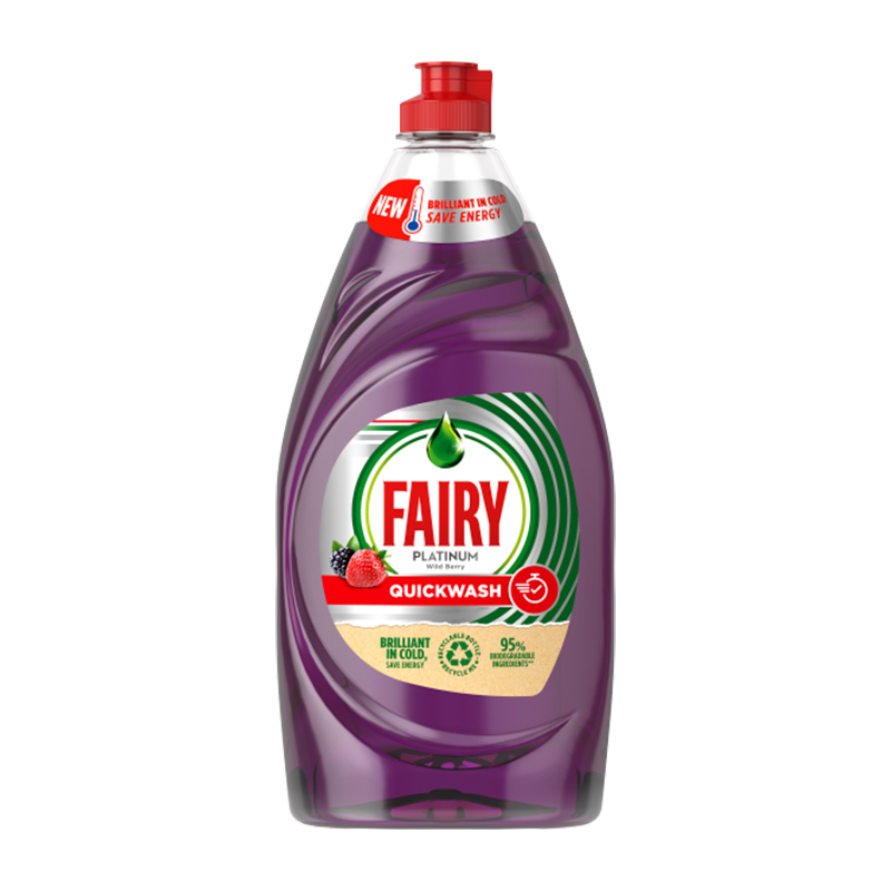 مایع ظرفشویی فیری Fairy مدل Platinum Quick Wash رایحه توت فرنگی و تمشک ۸۲۰ میل