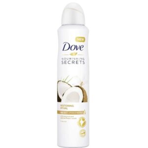 اسپری دئودورانت داو Dove زنانه مدل Restoring Retual رایحه نارگیل و جاسمین حجم 250 میل