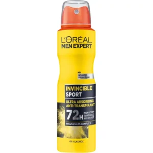 اسپری دئودورانت لورال Loreal مردانه زرد مدل Invincible Sport حجم 250 میل