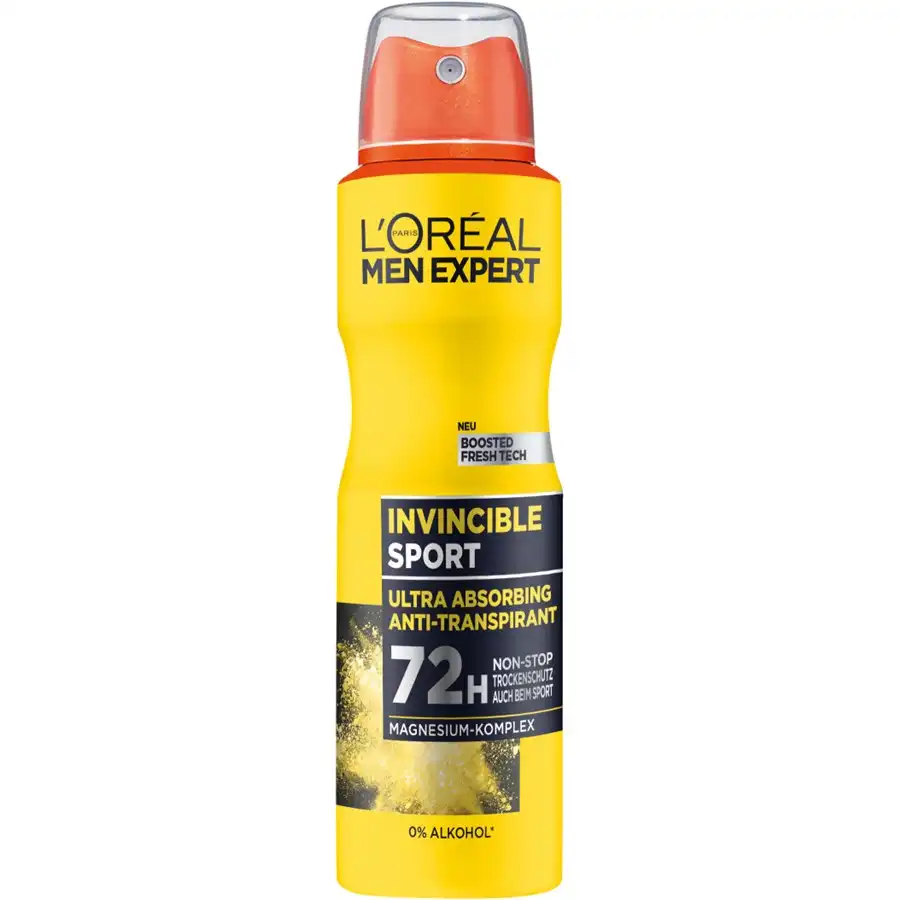 اسپری دئودورانت لورال Loreal مردانه زرد مدل Invincible Sport حجم 250 میل