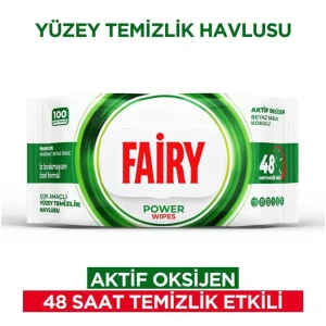 دستمال مرطوب سطوح فیری Fairy مدل Power Wipes حاوی صابون سفید بسته 100 عددی