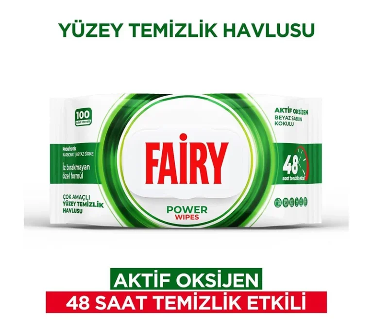 دستمال مرطوب سطوح فیری Fairy مدل Power Wipes حاوی صابون سفید بسته 100 عددی