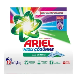 پودر ماشین لباسشویی آریل Ariel رایحه نسیم کوهستان مناسب لباس‌ های رنگی و سفید وزن 1.5 کیلوگرم