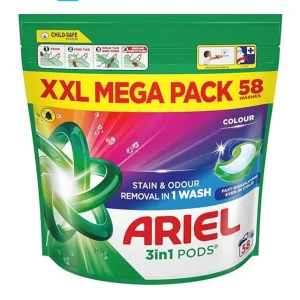 قرص ماشین لباسشویی آریل Ariel مدل 3in1 مخصوص لباس‌های رنگی بسته 58 عددی