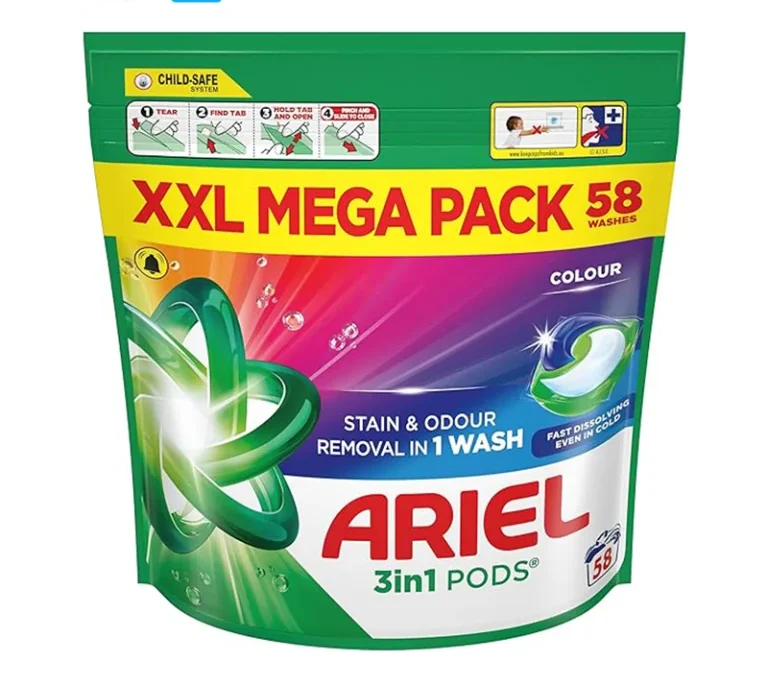قرص ماشین لباسشویی آریل Ariel مدل 3in1 مخصوص لباسهای رنگی بسته 58 عددی