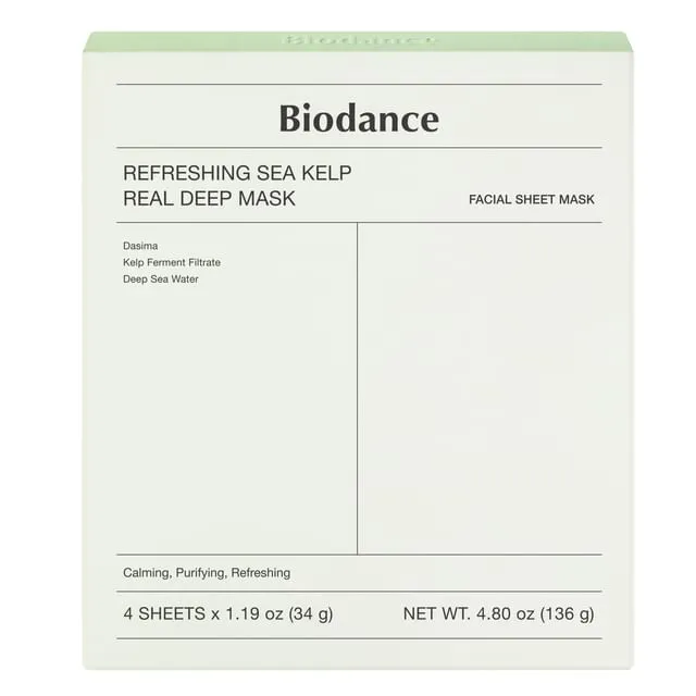 ماسک ورقه ای جلبک دریایی بایودنس Biodance شاداب کننده و ضد التهاب بسته 4 عددی