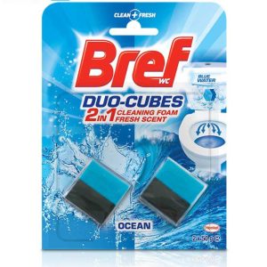 قرص فلاش تانک برف Bref خوشبو کننده و ضد عفونی‌ کننده مکعبی رایحه اقیانوس بسته 2 عددی