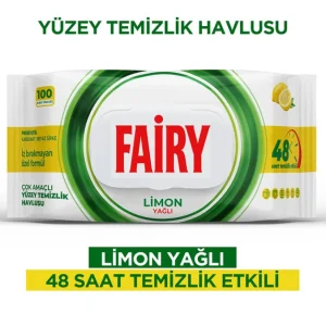 دستمال مرطوب سطوح فیری Fairy با رایحه لیمو بسته 100 عددی