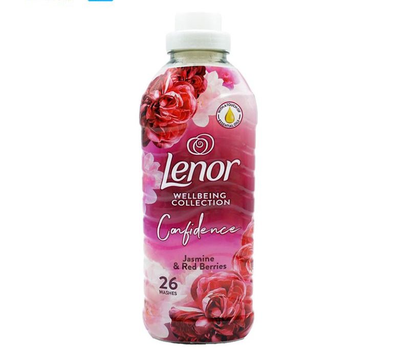 نرم کننده لباس لنور Lenor با رایحه یاس و توت قرمز حجم 858 میلی لیتر