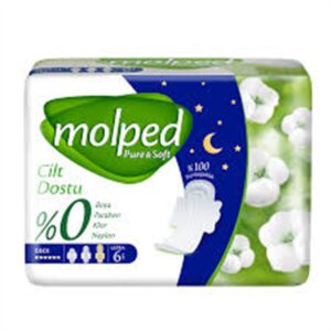نوار بهداشتی مولپد Molped مدل Pure And Soft شبانه بسته 6 عددی