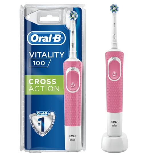مسواک برقی اورال بی Oral-B مدل Vitality 100 صورتی با یدک Cross Action