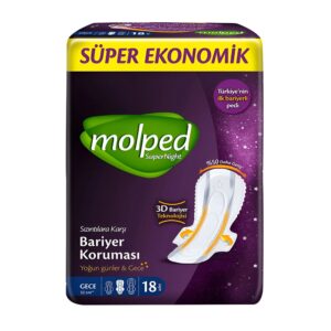 نوار بهداشتی مولپد Molped مدل SuperNight سایز Long بسته 18 عددی