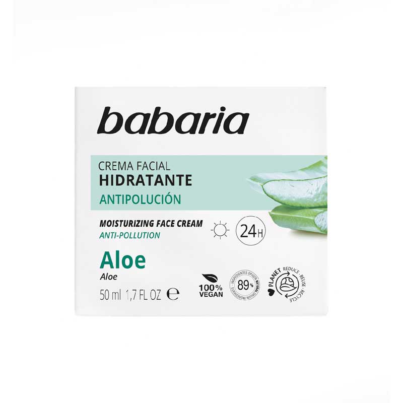 کرم آبرسان 24ساعته و ضدآلودگی باباریا Babaria حاوی عصاره آلوئه ورا 50 میل