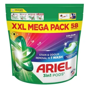 قرص ماشین لباسشویی آریل Ariel مدل 3in1 مخصوص لباس‌های رنگی بسته 58 عددی