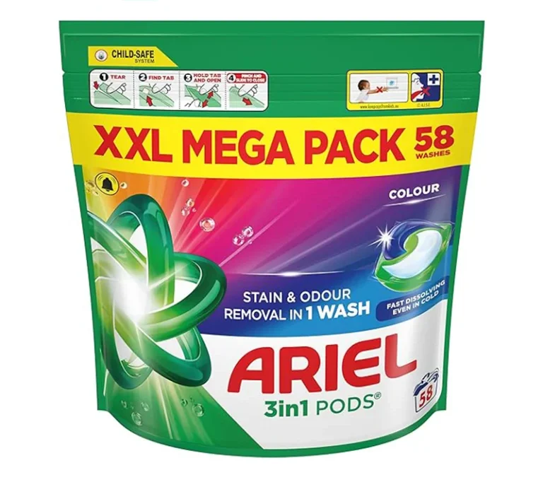 قرص ماشین لباسشویی آریل Ariel مدل 3in1 مخصوص لباسهای رنگی بسته 58 عددی