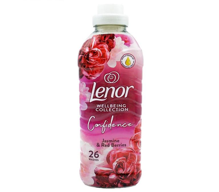 نرم کننده لباس لنور Lenor با رایحه یاس و توت قرمز حجم 858 میلی لیتر