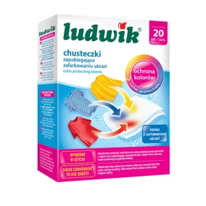 دستمال ضد رنگ ماشین لباسشویی لودویک Ludwik مدل محافظ لباس بسته 20 عددی