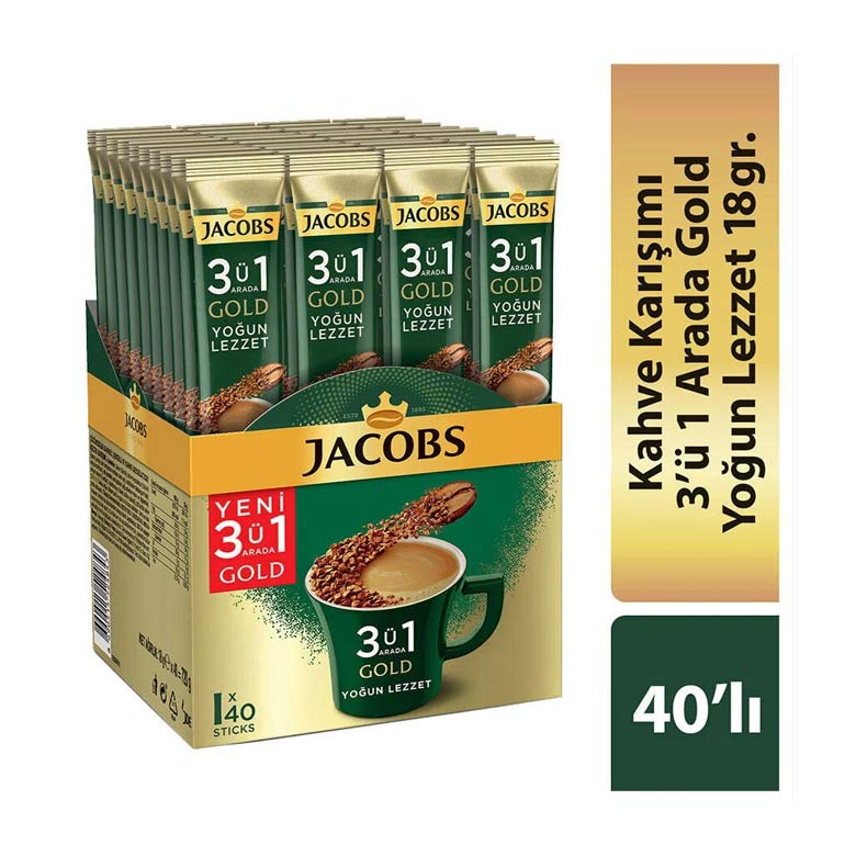 قهوه فوری جاکوبز 3 در 1 مدل گلد غلیظ بسته 40 عددی