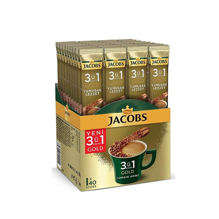 قهوه فوری جاکوبز 3 در 1 مدل گلد رقیق بسته 40 عددی