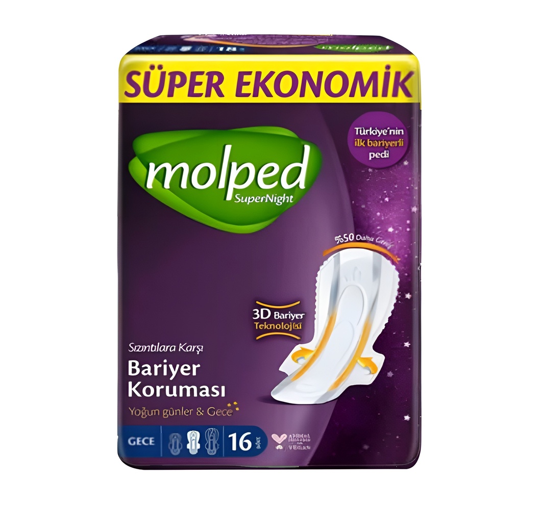 نوار بهداشتی مولپد Molped مدل SuperNight سایز Extra Long بسته 16 عددی