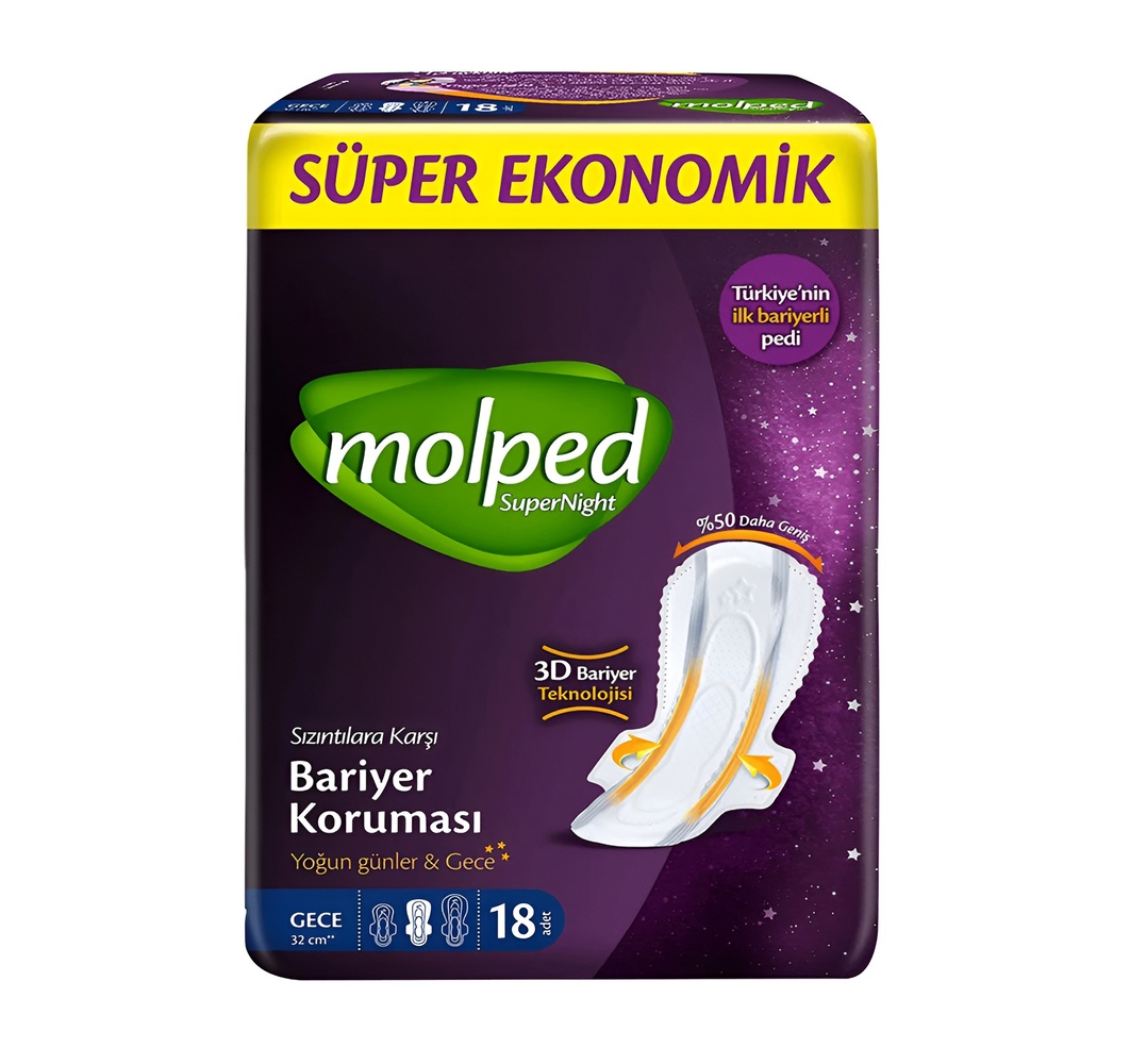 نوار بهداشتی مولپد Molped مدل SuperNight سایز Long بسته 18 عددی