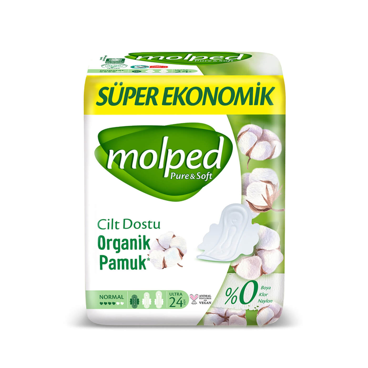 نوار بهداشتی مولپد Molped مدل Pure And Soft سایز نرمال بسته 24 عددی