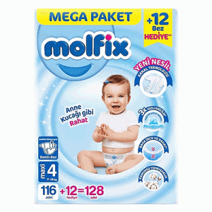 پوشک چسبی مولفیکس حاوی عصاره آلویه را و بابونه سایز 4 بسته 128 عددی