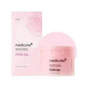 پد تونر ژله ای PDRN و کلاژن مدی کیوب Medicube جوانساز پوست حجم 120 میل + 70 پد سکه ای