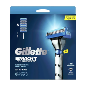 ست دسته و یدک ژیلت Gillette سه لبه مدل Mach 3 Turbo بسته 6 عددی
