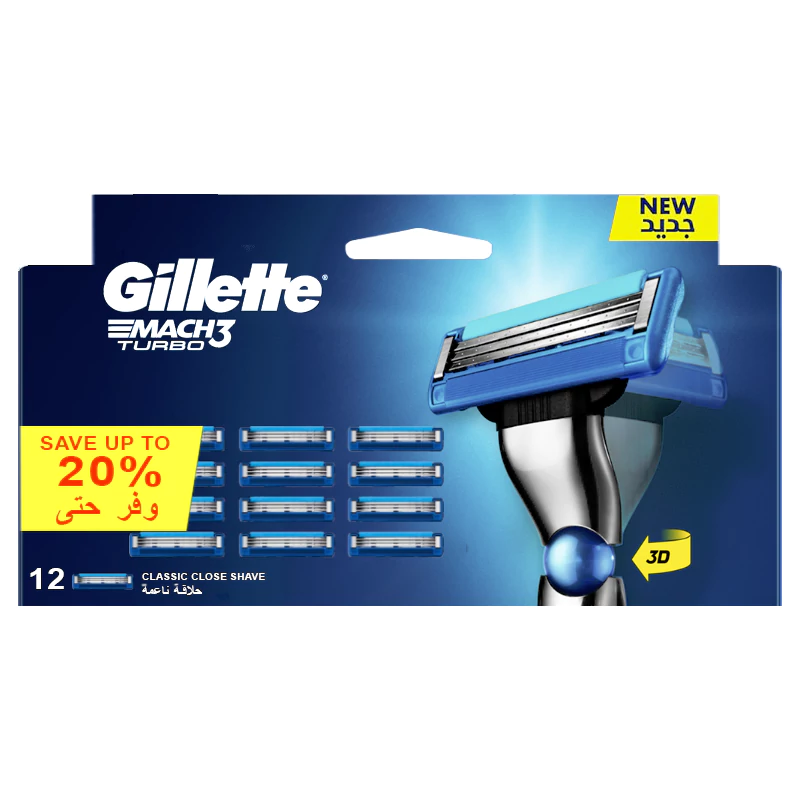 یدک ژیلت Gillette سه لبه مدل Mach 3 Turbo بسته 12 عددی
